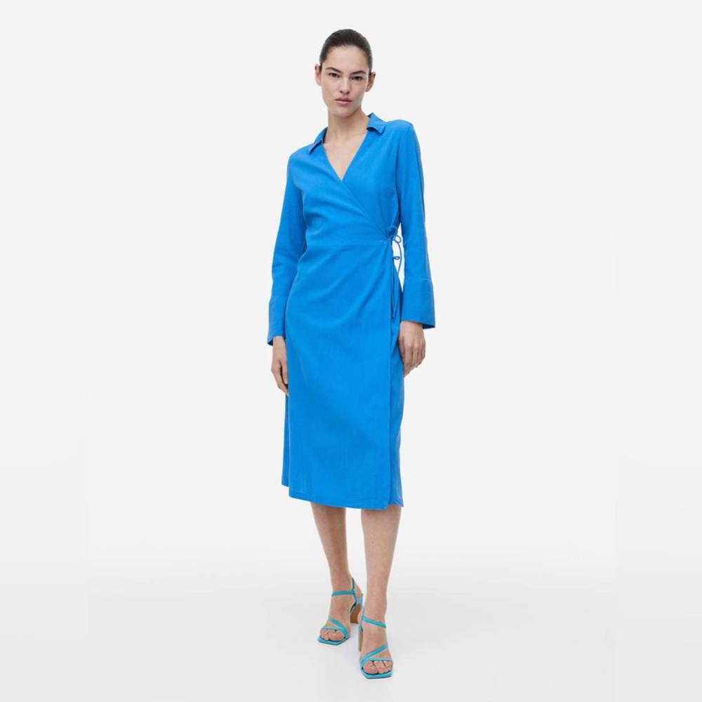 H&M Bright Blue Wrap Midi Dress – Size Small